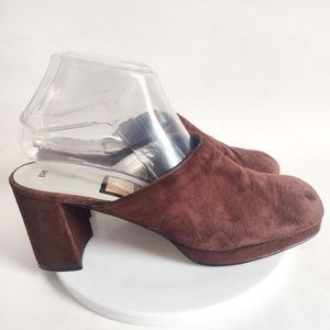 Y2K Nina Suede Mules Womens 8.5 Spain Brown Leather Covered Block Heel‎ Slip On